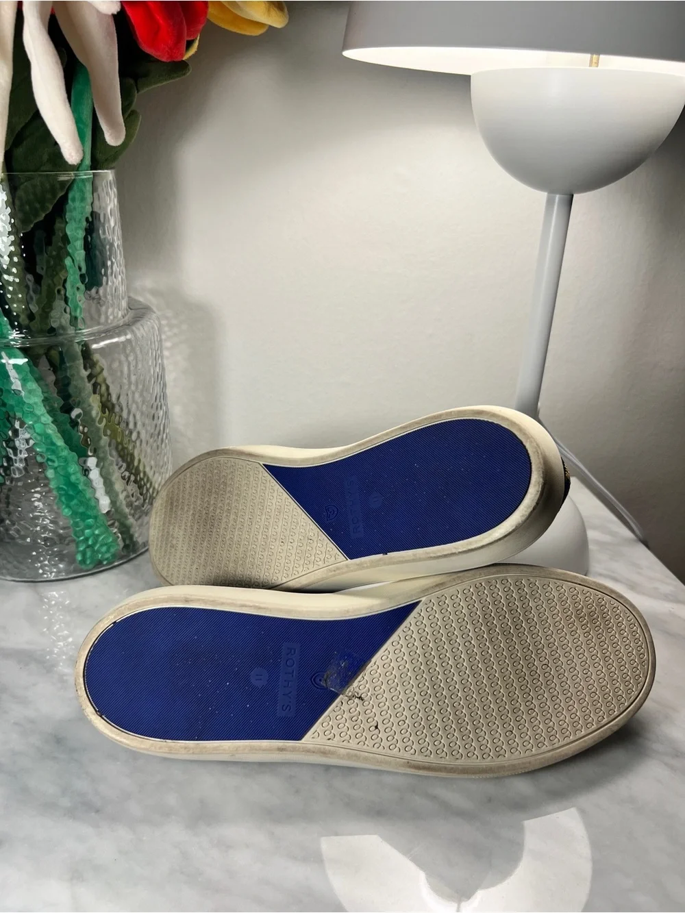 Rothy’s Original Slip On Sneaker Navy Teal Yellow Leopard Knit Shoes Size 11